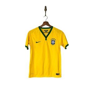 Nike Dri Fit CBF Football Brazil Yellow 2014 Youth Short Sleeve Jersey Boys Sz L
